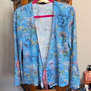 Topshop Blue Floral Women's Shirt/ Coverup Sweater
